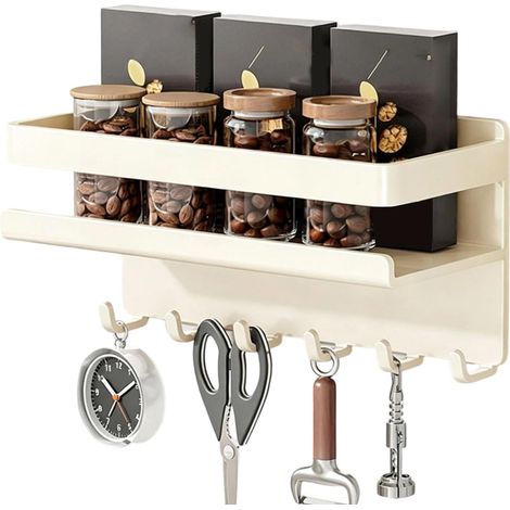 Étagère Magnétique Murale Fixation Murale Sans Perçage avec Crochets Rangement De Cuisine Pour Garde-Manger Garage Buanderie Dortoir Bureau Maison Casier Camping-car Cabine Porte (1/5)