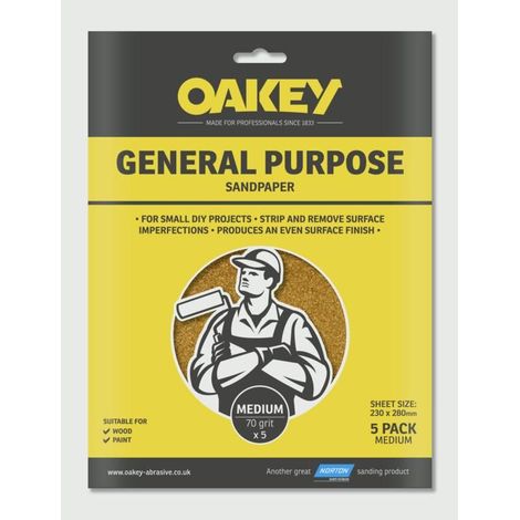 Oakey 66261135688 Glasspaper Sanding Sheets 230 x 280mm Medium 70G 5 OAK58289 (1/2)