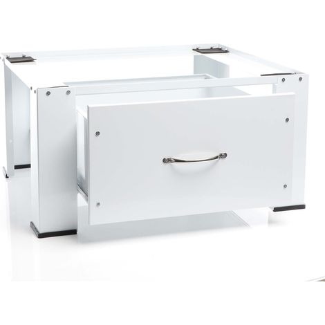 Wiltec Untergestell für Waschmaschinen max. 150 kg, Waschmaschinensockel mit Schublade, Waschmaschinenerhöhung aus Stahl für Waschmaschine u. Trockner