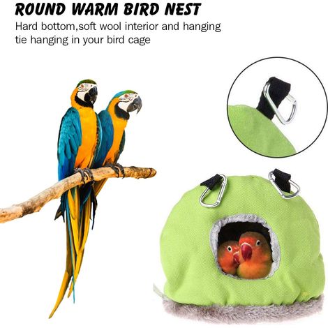 Nid à oiseau chaud rond en toile et peluche pour perruche perroquet gris petit hamac suspendu cage hiver 18x12x17cm ou 20x13x21cm (1/2)
