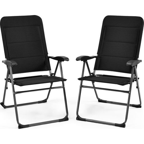 COSTWAY Juego de 2 Sillas de Jardín Reclinables, Sillas Plegables Terraza de Respaldo Ajustables con 7 Posiciones, Silla de Camping para Jardín y Terraza, Capacidad de 136 kg (1/5)