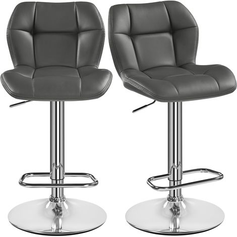 Yaheetech – Lot de 2 tabourets de bar réglables en hauteur – Similicuir et métal – Hauteur d'assise 62,5-84,5 cm – Capacité 136 kg – Gris