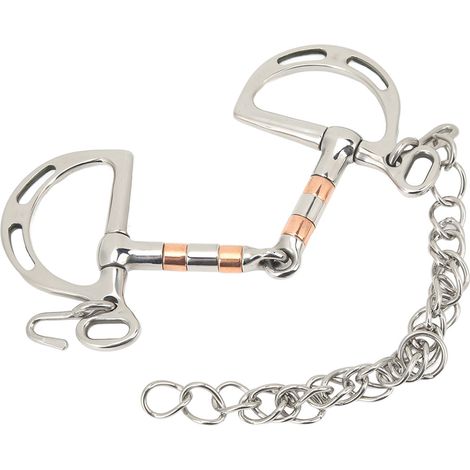 Mors de filet en acier inoxydable et cuivre avec anneau en D et chaîne pour bouche de cheval de 125mm