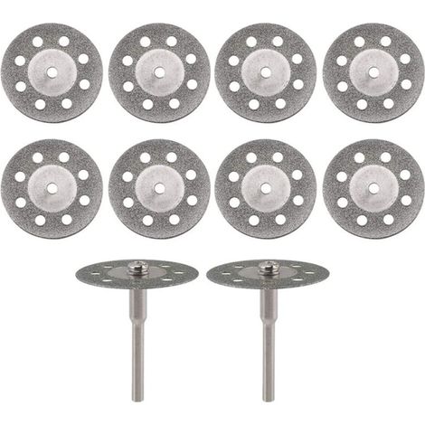 Roues de coupe diamantées, disques de coupe de 22mm de diamètre avec 2 mandrins de 3mm de remplacement pour outils rotatifs Dremel 10 pièces (1/5)