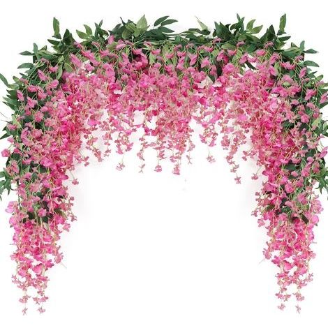 Lot de 2 guirlandes de glycines artificielles de 2m pour extérieur, intérieur, mariage, mur, salle de bain (Colorées) (1/5)