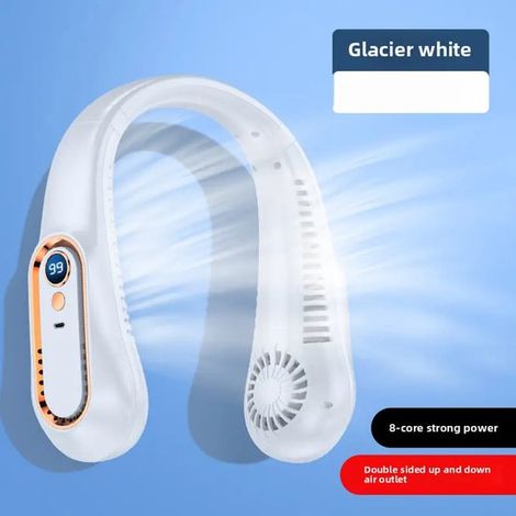 Ventilateur de cou rechargeable sans fil, 5 vitesses, blanc