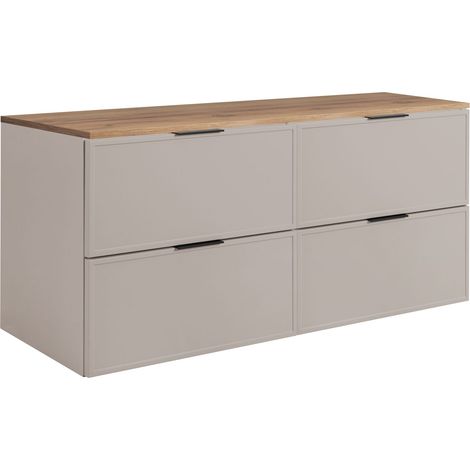 Meuble vasque, Chêne Craft, 80 × 57 × 46 cm, poignée noire, sans plan de travail (1/5)