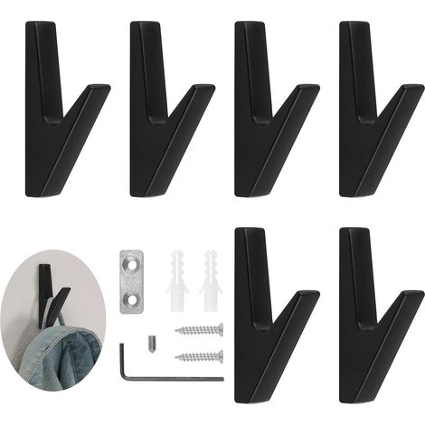6PCS porte manteau mural, patere murale salle de bain pour cuisine,crochet salle de bain crochet salle de bain,bureau, placard, capacité de charge jusqu'à 20 kg Noir (1/5)