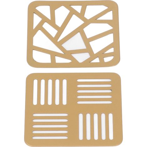 Lot de 2 sous-verres en métal doré, anti-brûlures et isolants thermiques, avec rayures craquelées aux quatre coins, adaptés aux bars et aux bureaux. (1/5)