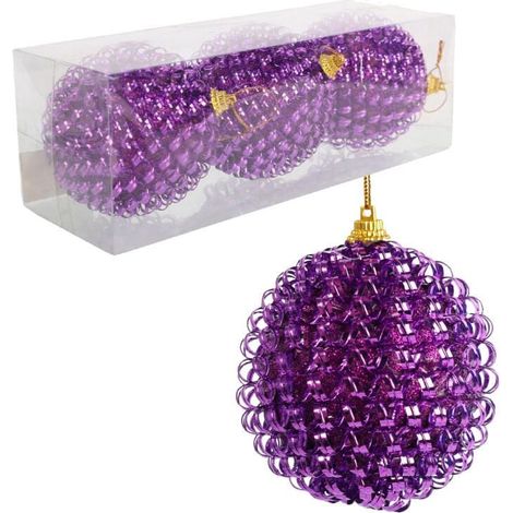 Set mit 3 verzierten Christbaumkugeln, 8 cm, lila (1/5)