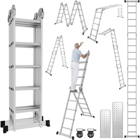 Wolketon 7 in 1 Scala pieghevole articolata 4x5 gradini, ponteggio multifunzionale, distanziale da muro, scaletta, 2 piattaforme di lavoro