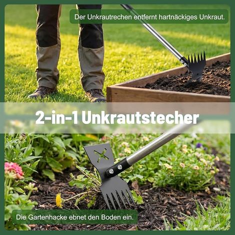 Désherbeur réglable râteau à mauvaises herbes et hachette de jardin appareil d'élimination des mauvaises herbes avec gants de jardin pour jardin cour (1/4)