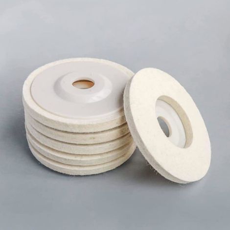 Lot de 5 disques de polissage en feutre de laine, 100 mm, pour meuleuse d'angle, convient pour le métal, le verre, la céramique (1/4)