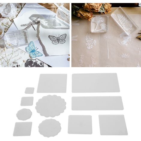 Ensemble de 11 outils de bricolage avec manche en acrylique transparent pour tampon (forme ondulée)
