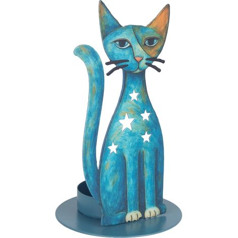 Portacandele a forma di gatto in metallo blu  Design moderno e originale