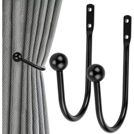 Juego de 2 sujetadores de pared de metal negro para cortinas 124, (1/3)