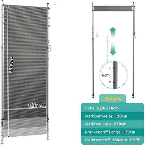 Store vertical, hauteur réglable, installation sans perçage, Gris 120x270cm (1/2)