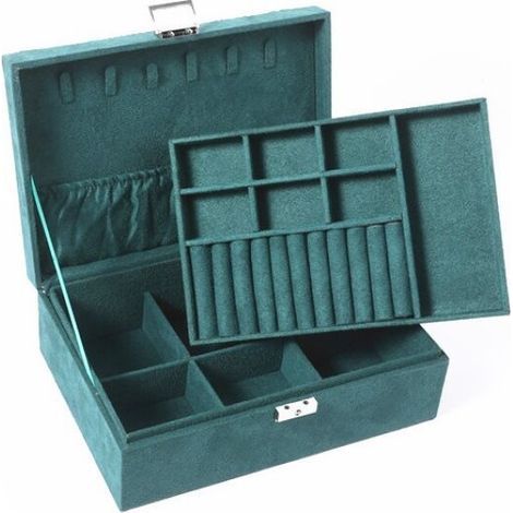 Boîte de rangement pour bijoux en velours grande capacité Vert(Trompette double couche 26189CM) (1/5)