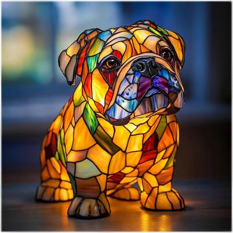 Tischleuchte aus gefärbtem Kunstharz, Französische Bulldogge, Hundelampe aus Kunstharz, Tischdekoration, Nachtlicht mit Französischer Bulldogge (A)