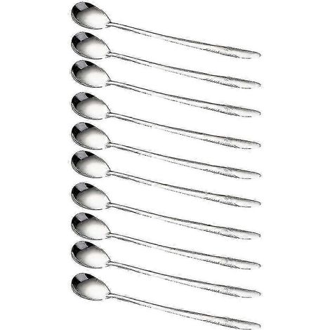 Cuillères à dessert à long manche, lot de 10, en acier inoxydable, pour glaces, café et thé. (1/4)