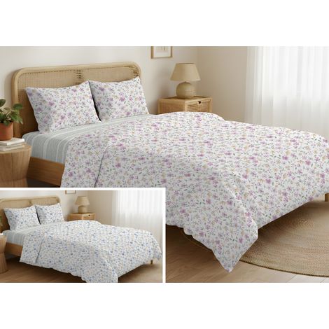 Sacco Copripiumino In 100% Cotone Made Italy Disegno Primavera, misuraSingolocoloreRosa