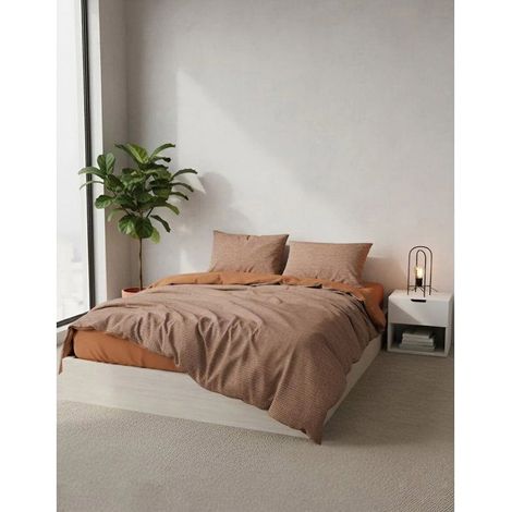 Set di biancheria da letto King Size - 1 copripiumino 240 x 220 cm + 2 federe 60 x 60 cm - 100% cotone rinforzato - Caramello (1/4)