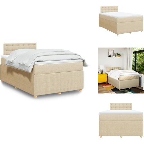 Sommier à lattes de lit avec matelas crème 120x190 cm tissu - Sommier À Lattes De Lit - Sommiers À Lattes De Lit - Lit - Meuble De Chambre À Coucher (1/5)