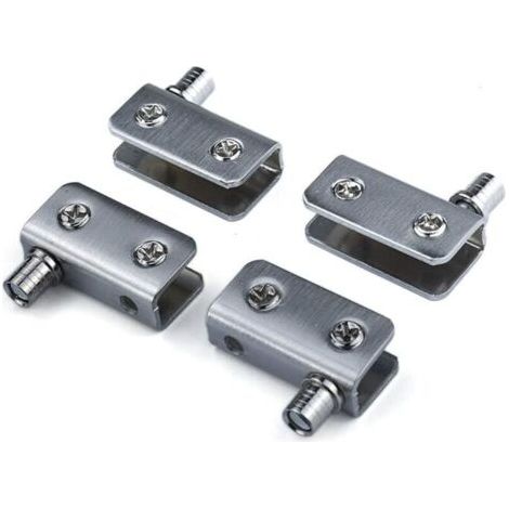 Set di 4 cerniere per porte in vetro, cerniera a perno a 90°, vetro non forabile, acciaio inossidabile, adatte per vetro da 5-8 mm (argento)