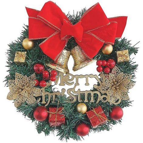 (30 cm, confezione regalo e campanella) Ghirlanda natalizia per porta, ghirlanda di Natale, decorazione natalizia, ghirlanda di fiori artificiali, da appendere, decorazione (1/3)