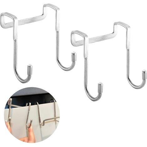BEBUSINGOTO Paquete de 2 ganchos multiusos para puertas de armarios, cajones, alacenas, utensilios de cocina, puertas de armario, bolsos, toallas y llaves. Ganchos plateados para colgar (plata). (1/5)