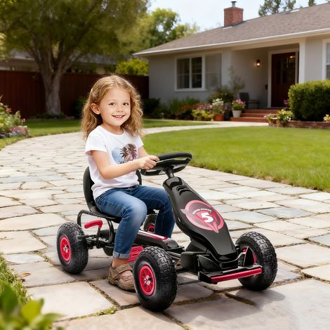 Kart à pédales pour enfant siège réglable 3 positions frein à main enfant de 5 à 12 ans rouge noir