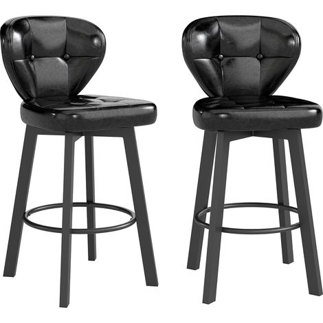 Modern Bar Stools Set of 2,Swivel,PU Leather,Black (1/5)