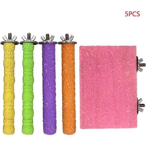 5-teiliges Set Vogelstangen aus Holz, Papageienspielzeug, Bein-, Krallen- und Schnabelschleifstütze, Fußstütze, Plattform, Käfigdekoration für Wellensittiche und Kakadus