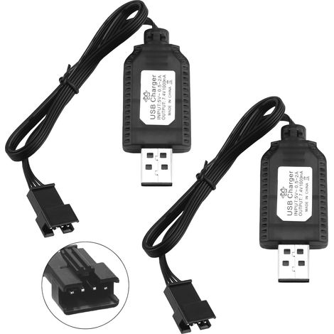 2-Pack Chargeur LiPo 2s 7.4V USB avec Connecteur SM-4P, Chargeur de Batterie Voiture RC Universel, Compatible avec Voiture, Camion, Drone, Train Télécommandé Jouets, USB Rapide et Portable (1/5)