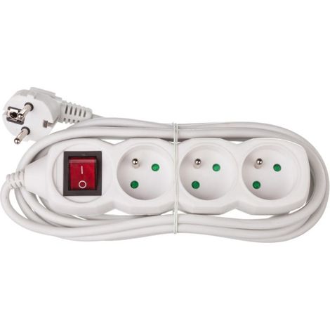 Cable de extensión con interruptor, 3 tomas, 3 m, H05VV-F 3G1, blanco, P1313