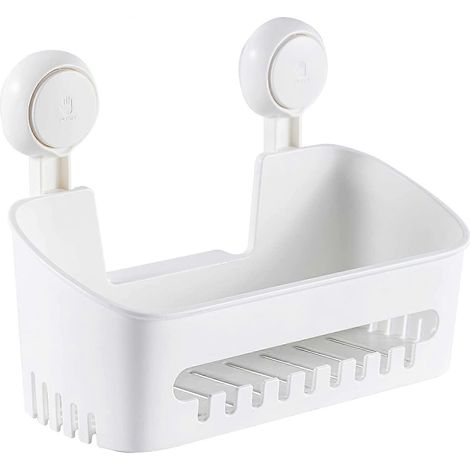 Abnehmbares Duschregal ohne Bohren, mit Saugnäpfen und Aufbewahrungskörben für Shampoo und Toilettenartikel.