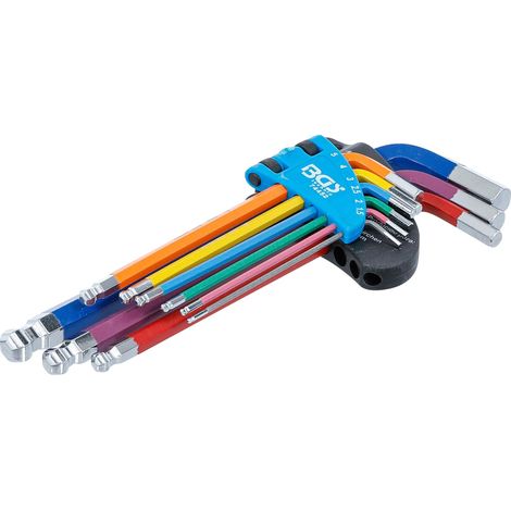 BGS  Llave acodada  Multicolor hexagonal  interior hexagonal  con cabeza  esférica 1,5  - 10  mm 9  piezas -  74452 (1/4)