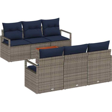 Gartensofa-set mit Kissen 7 pcs Grau Poly-Rattan vidaXL
