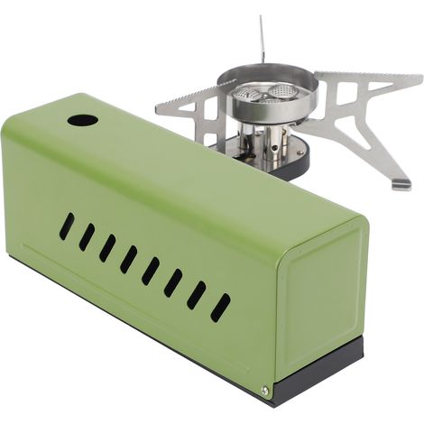 Réchaud à butane pliable et portable, coupe-vent, à trois brûleurs, compact et avec sac de rangement, idéal pour le camping (vert olive). (1/5)