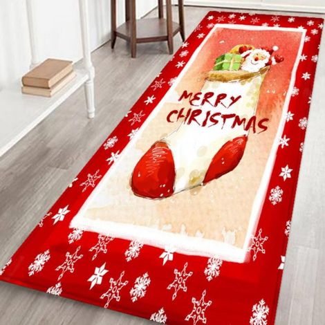Tapis De Bienvenue - Tapis De Noël En Flanelle Épais Avec Couche Anti-dérapante - 60x180 Cm - Rouge (1/5)