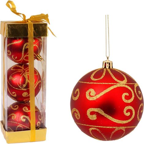 Palline di Natale rosse con glitter dorati - 3 pezzi (1/3)