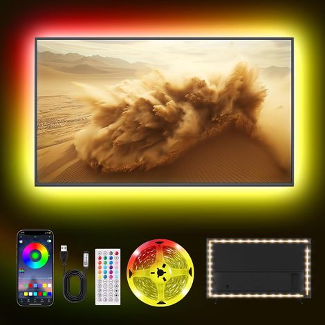 Ruban LED 1M, 30 LED/Mètre, TV LED pour 32-50 Pouces, Musique Sync Bluetooth APP et Télécommande TV LED Strip USB Alimenté pour Chambre/Jeux (1/5)
