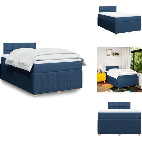 Sommier à lattes de lit avec matelas bleu 120x190 cm tissu - Sommier À Lattes De Lit - Sommiers À Lattes De Lit - Lit - Meuble De Chambre À Coucher (1/5)