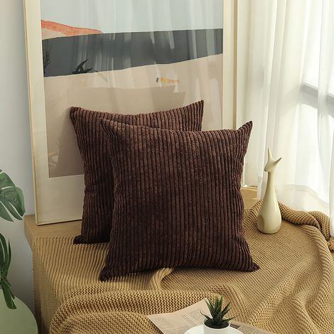 Housse De Coussin Rectangulaire - Velours Côtelé Rayé - 30 x 50 cm - Pour Canapé Ou Fauteuil - Lot De 2 (1/3)