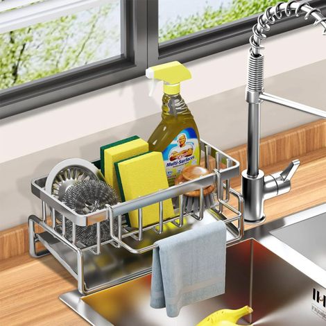Escurridor de cocina de acero inoxidable color óxido con bandeja de goteo automática, gris.
