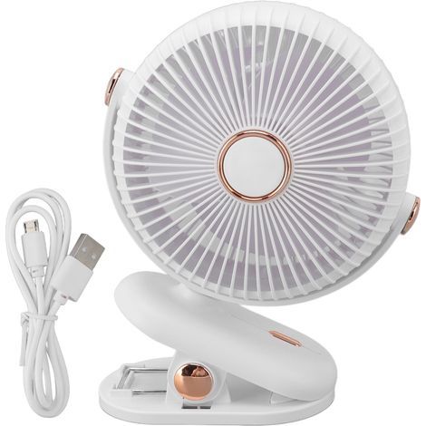 Tischventilator mit 3 Geschwindigkeitsstufen zum Anclipsen, sicheres und kompaktes Design, tragbarer Ventilator für Büro, Zuhause, Studentenwohnheim, Kinderwagen, weiß (1/5)