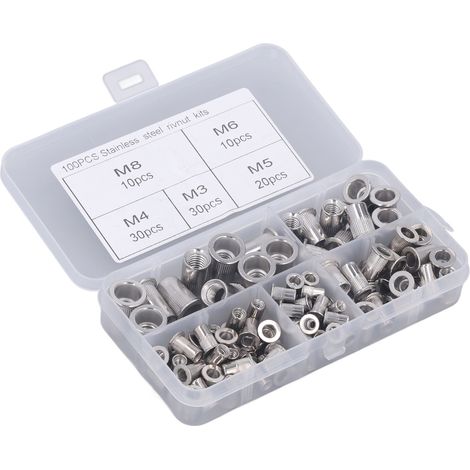 Lot de 100 écrous à sertir à tête ronde plate moletée M3 M4 M5 M6 M8 en alliage d'aluminium pour véhicules (1/5)