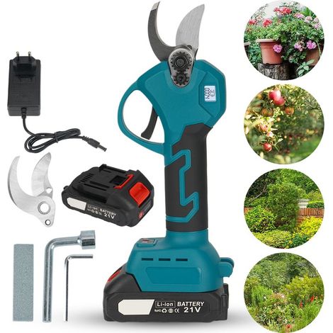 Sécateur électrique avec batterie, Sécateur de jardin électrique avec 2 x 21V 2000mAh batteries, affichage LCD, moteur sans balais, diam. de coupe max. 40mm, sécateur électrique (1/5)