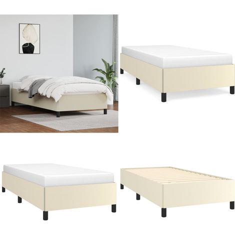 Bettgestell Creme 90x190 cm Kunstleder - Bettesrahmen - Schlafzimmermöbel - Kunstledersofa - Cremefarbenes Bett - Doppelbett - Home & Living (1/5)