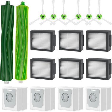 Lot de 18 pièces de Rechange pour aspirateur pour iRobot Roomba Combo i5 i5+ j5 j5+ i8 i8+, 2 brosses principales 6 brosses latérales 6 filtres Hepa 4 Sacs à poussière (1/5)